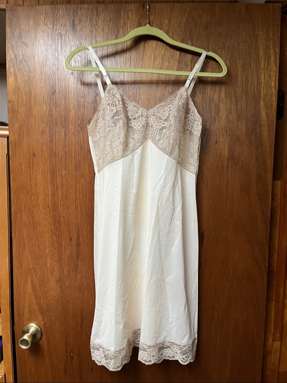 Lingerie-  Classic Lace-Trim Slip in Cream and Taupe